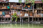 Slum Shacks In Central Bangkok Stock Photo