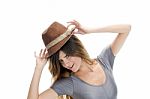Smart Female Wearing Hat Stock Photo