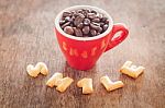 Smile Alphabet Biscuit With Red Coffee Cup Stock Photo