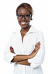 Smiling African Call Centre Lady Stock Photo