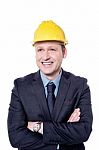 Smiling Architect Wearing A Hardhat Stock Photo