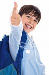 Smiling Boy Gives Thumbs Up Stock Photo