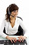 Smiling Business Lady With Headset Stock Photo