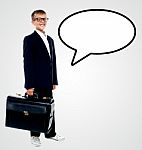 Smiling Businessman With Speech Bubble Stock Photo