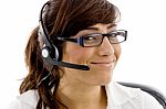 Smiling call center lady Stock Photo