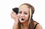Smiling Call Center Woman Stock Photo