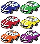 Smiling Cartoon Car With Stripes On The Hood Stock Photo