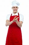Smiling Chef Clapping Hands Stock Photo
