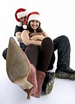 Smiling Couple With Long Legs Stock Photo