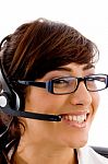 Smiling Customer Service Agent Stock Photo