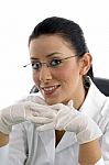 Smiling Doctor Wearing Hand Gloves Stock Photo