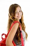 Smiling female Student carrying Bag Stock Photo