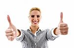 Smiling Female With Thumbs Up Stock Photo