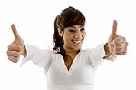 Smiling Female With Thumbs Up Stock Photo