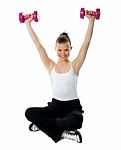 Smiling Fit Girl Working Out With Dumbbells Stock Photo