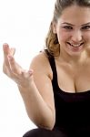 Smiling Girl Showing Hand Gesture Stock Photo