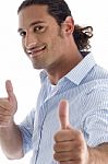 Smiling Handsome Guy Showing Thumbs Up Stock Photo