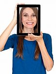 Smiling Picture In A  Tablet Computer Stock Photo