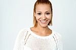 Smiling Pretty Woman Posing In Netted Top Stock Photo