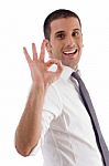 Smiling Professional Man Showing Ok Gesture Stock Photo
