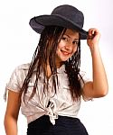 Smiling Stylish Cowgirl Stock Photo