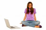 Smiling Teenage Girl With Laptop Stock Photo