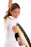 Smiling Tennis Player With Racket Stock Photo