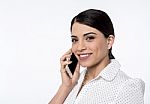 Smiling Young Woman On Call Stock Photo