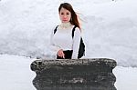 Snow Winter Woman Portrait Stock Photo