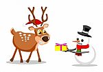 Snowman And Reindeer Stock Photo