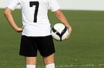 Soccer Player With Ball, Outdoors Stock Photo