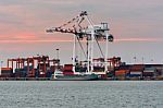 Soft Focus , Containers Loading By Crane In The Twilight , Trade Stock Photo