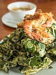 Soft Focus Of Fried Shrimp With Vegetable Fritters Crisp Stock Photo