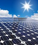 Solar Panels With Sunshine Stock Photo