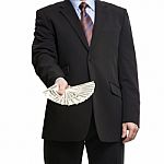 Some Unrecognizable Businessman In Suit Showing  A Spread Of Cas Stock Photo