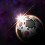South Korea Flag On 3d Football With Rising Sun Stock Photo