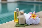 Spa Set Concept With Spa Pool Background Stock Photo