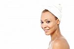 Spa Woman Wearing Towel On Head Stock Photo