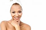 Spa Woman With Towel Wrapped On Her Head Stock Photo