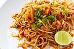 Spaghetti Tom Yum Kung Stock Photo