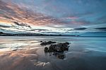 Spectacular Sunset On The Beach Of Arnao, Asturias, Spain, Stock Photo