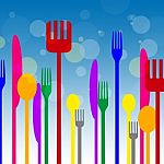 Spoons Forks Represents Knife Utensils And Cutlery Stock Photo