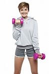Sporty Middle Aged Woman With Dumbbells Stock Photo