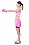 Sporty Woman Doing Her Workout With Dumbbells Stock Photo