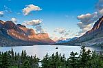 St. Mary Lake And Wild Goose Island In Glacier National Park Stock Photo