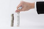 Stack Of Coin Measured In Centimetre Stock Photo
