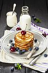 Stack Of Pancakes With Fresh Berries Stock Photo