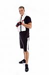Standing Male Holding Towel Stock Photo
