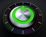 Start Button With Glowing Green Lights On Dark Console Stock Photo