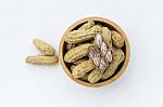 Steamed Peanut On Round Wooden Bowl Stock Photo